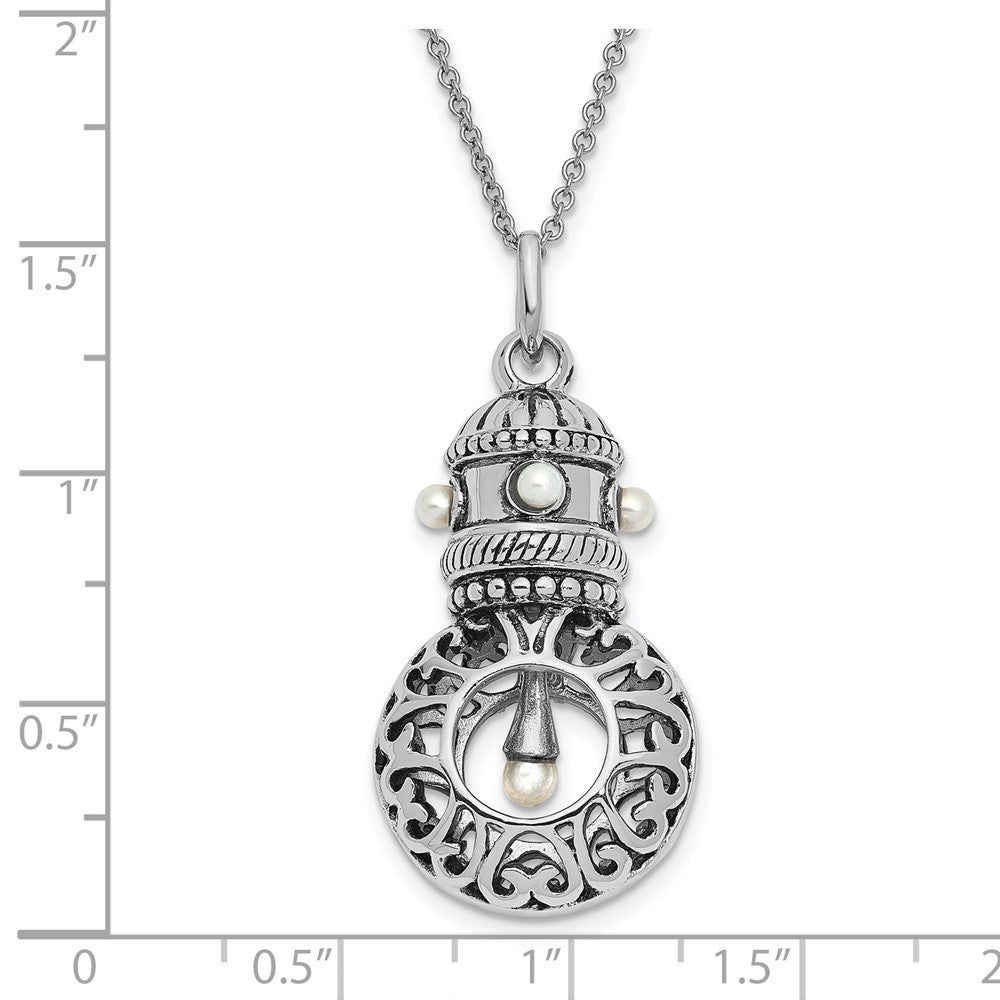 Sterling Silver Sentimental Expressions Rhodium-Plated Antiqued Fw Cultured Pearls Of Wisdom 18In Necklace