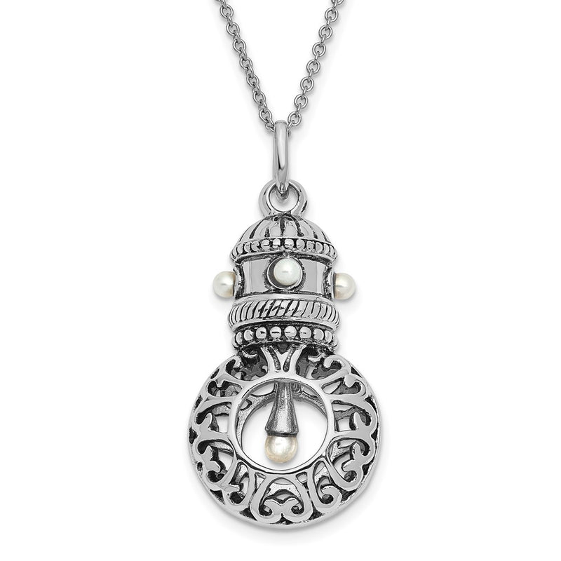 Sterling Silver Sentimental Expressions Rhodium-Plated Antiqued Fw Cultured Pearls Of Wisdom 18In Necklace