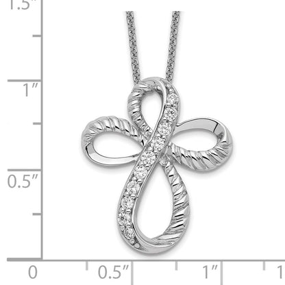 Sterling Silver Sentimental Expressions Rhodium-Plated Cz Endless Hope 18In Cross Necklace