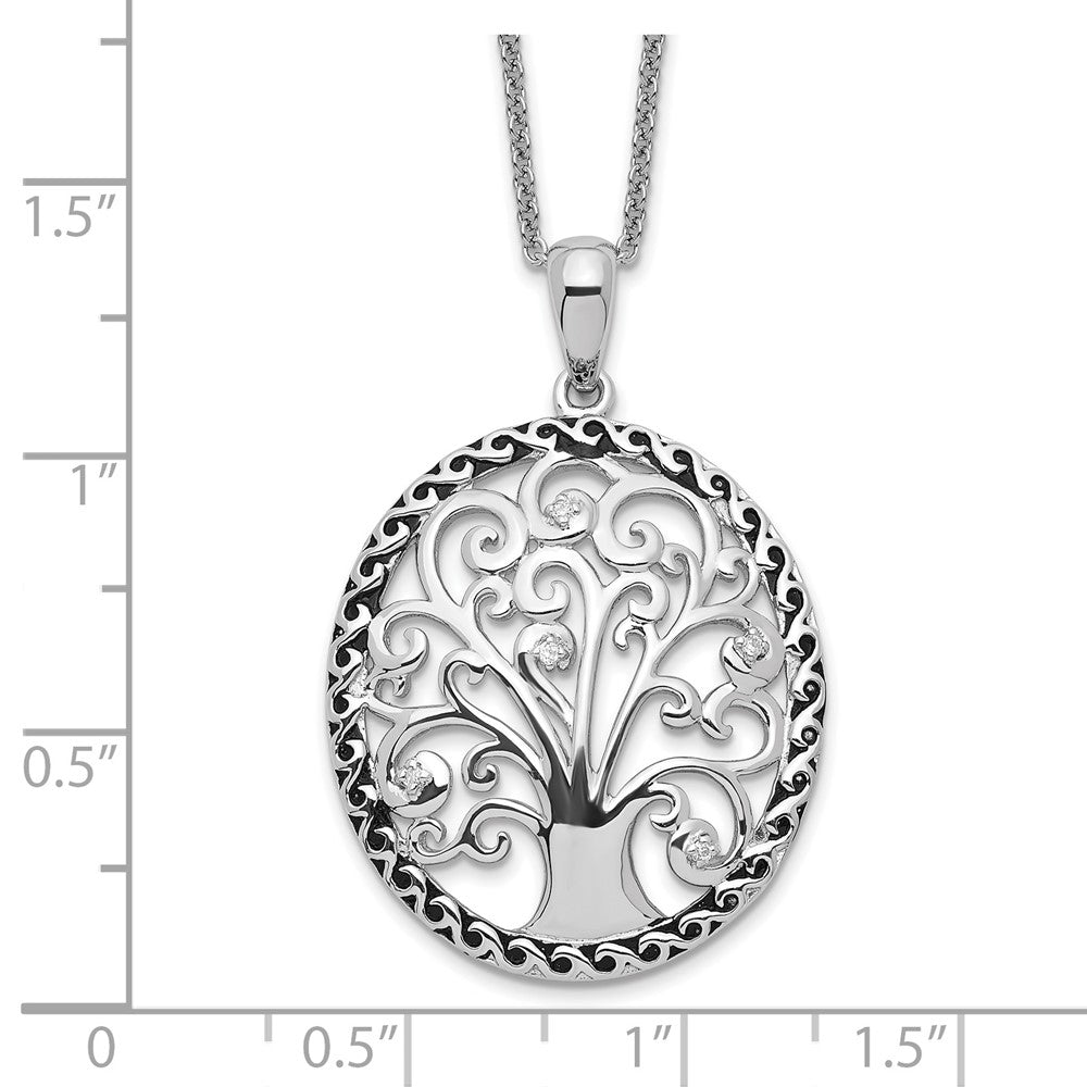 Sterling Silver Sentimental Expressions Rhodium-Plated Cz Antiqued Tree Of Life 18In Necklace