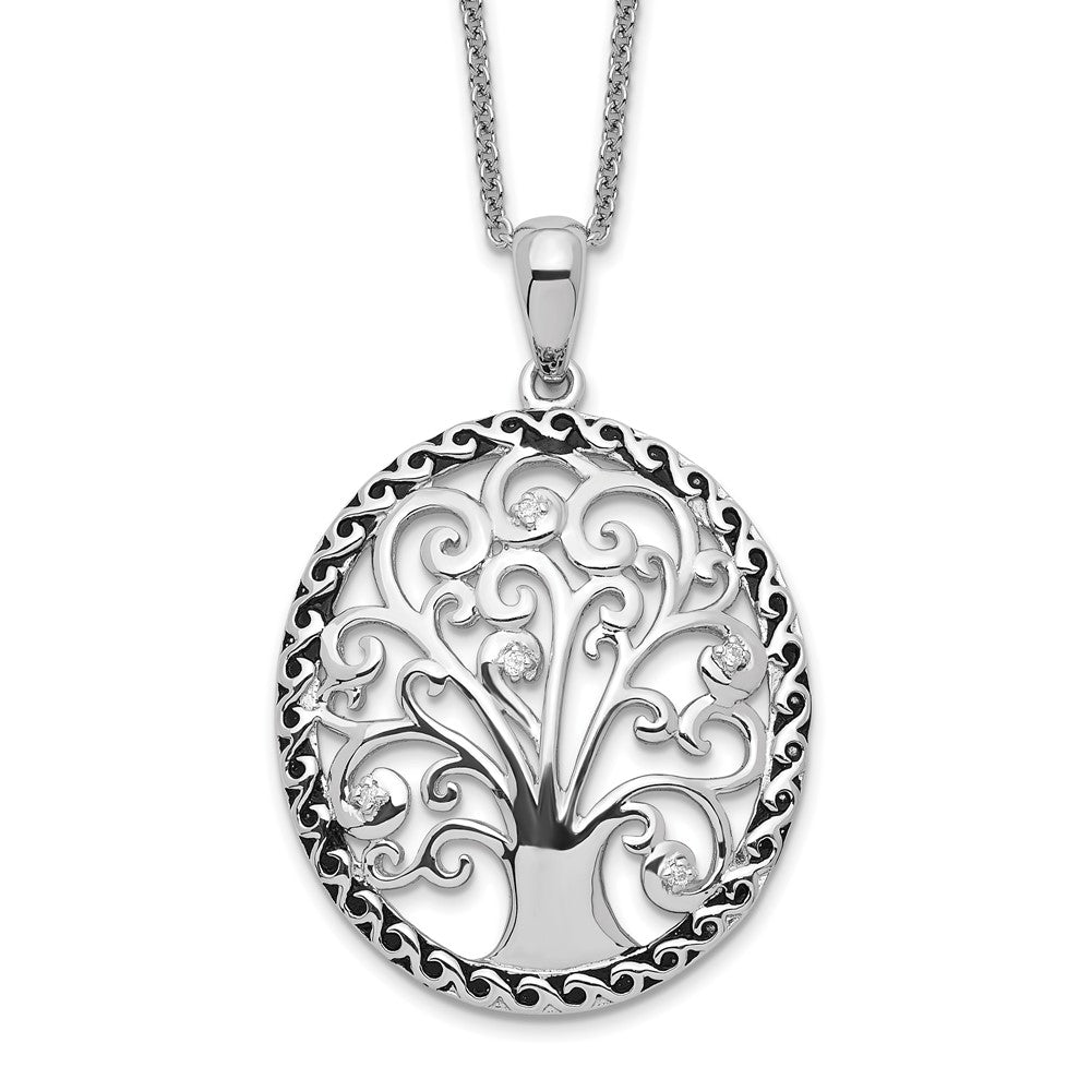Sterling Silver Sentimental Expressions Rhodium-Plated Cz Antiqued Tree Of Life 18In Necklace