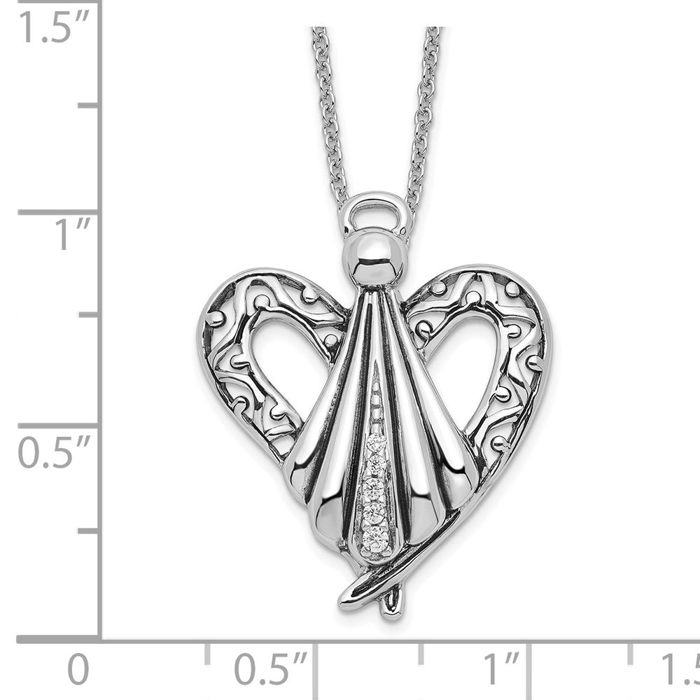 Sterling Silver Sentimental Expressions Rhodium-Plated Cz Antiqued Angel Of Friendship 18In Necklace
