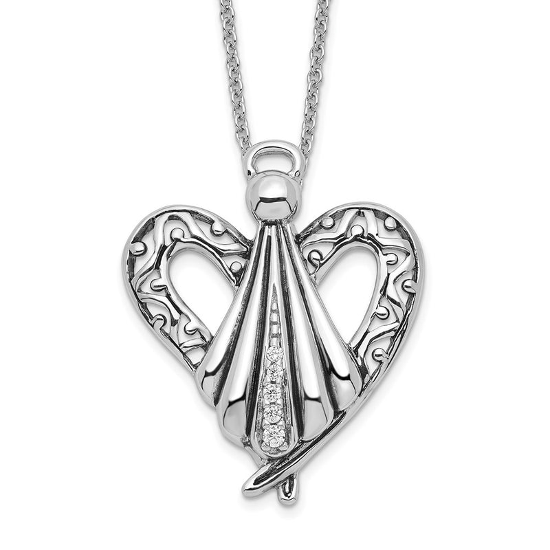 Sterling Silver Sentimental Expressions Rhodium-Plated Cz Antiqued Angel Of Friendship 18In Necklace