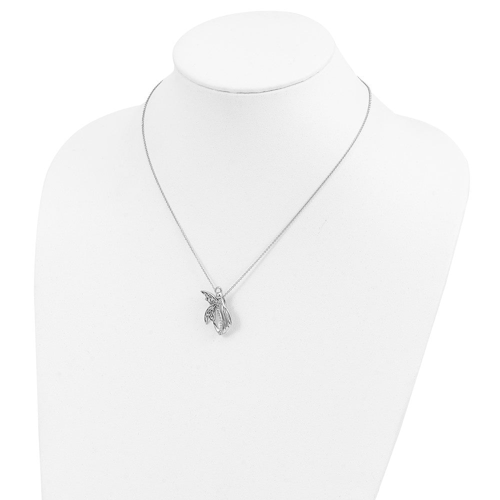 Sterling Silver Sentimental Expressions Rhodium-Plated Cz Antiqued Angel Of Perseverance 18In Necklace