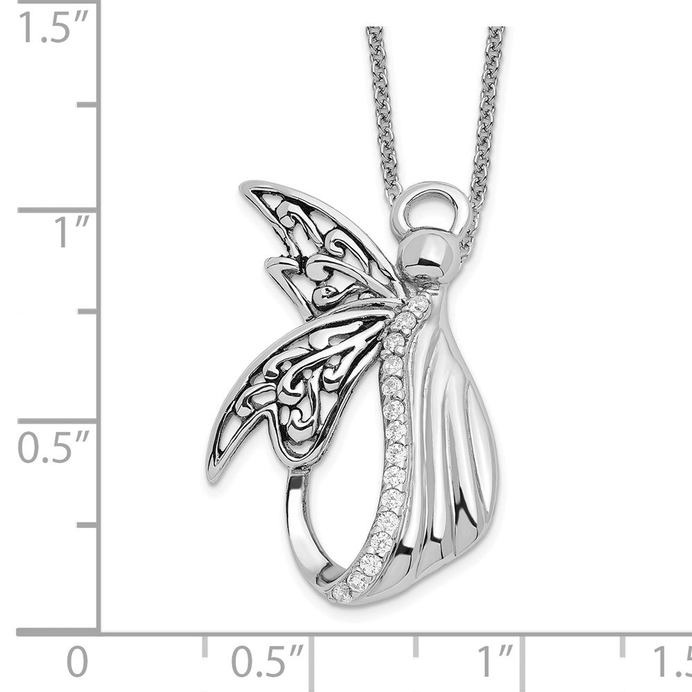 Sterling Silver Sentimental Expressions Rhodium-Plated Cz Antiqued Angel Of Perseverance 18In Necklace