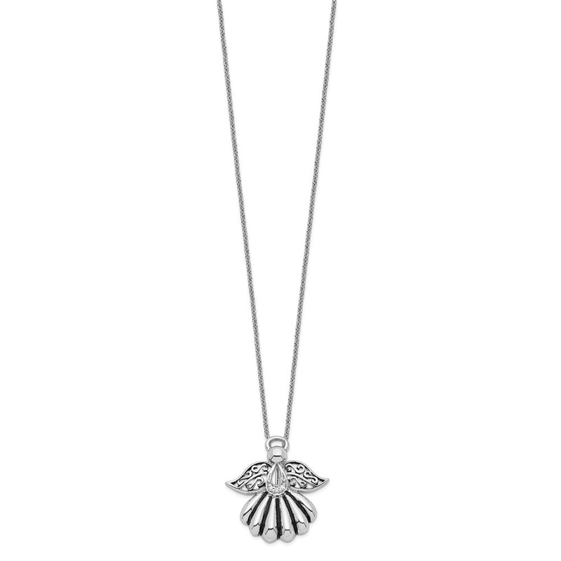 Sterling Silver Sentimental Expressions Rhodium-Plated Cz Antiqued Angel Of Remembrance 18In Necklace