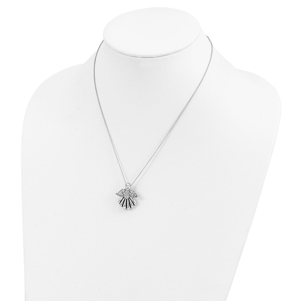 Sterling Silver Sentimental Expressions Rhodium-Plated Cz Antiqued Angel Of Remembrance 18In Necklace