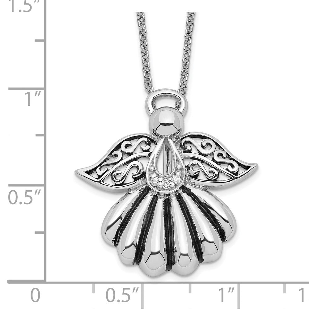 Sterling Silver Sentimental Expressions Rhodium-Plated Cz Antiqued Angel Of Remembrance 18In Necklace