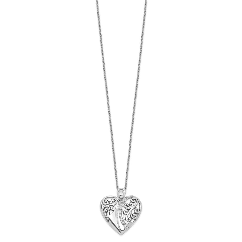 Sterling Silver Sentimental Expressions Rhodium-Plated Cz Antiqued 18In Angel Of Love Necklace