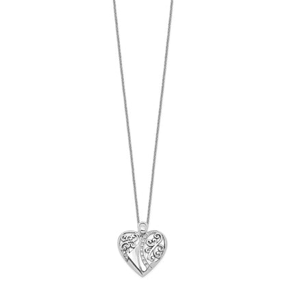 Sterling Silver Sentimental Expressions Rhodium-Plated Cz Antiqued 18In Angel Of Love Necklace