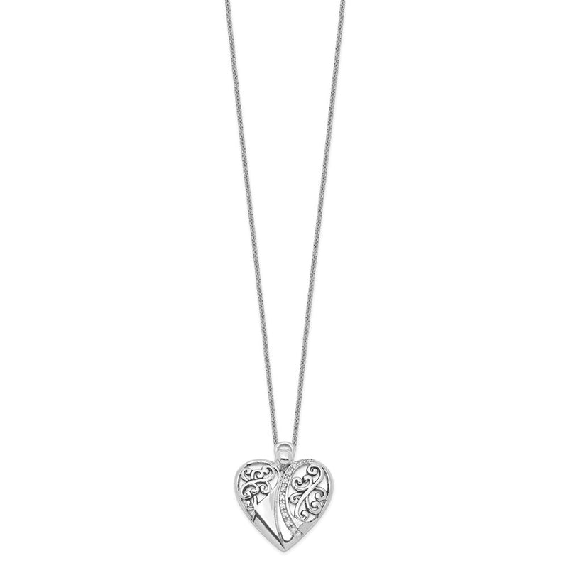 Sterling Silver Sentimental Expressions Rhodium-Plated Cz Antiqued 18In Angel Of Love Necklace