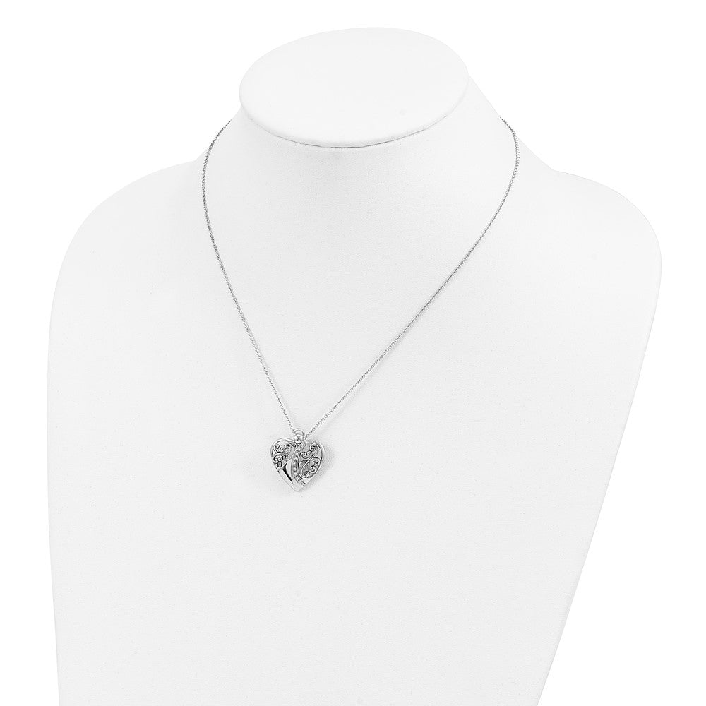 Sterling Silver Sentimental Expressions Rhodium-Plated Cz Antiqued 18In Angel Of Love Necklace
