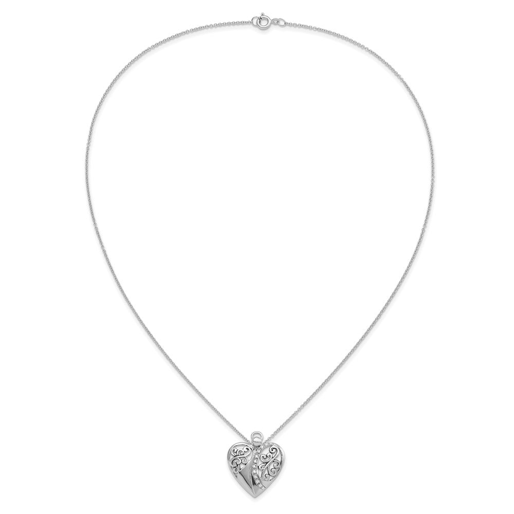 Sterling Silver Sentimental Expressions Rhodium-Plated Cz Antiqued 18In Angel Of Love Necklace