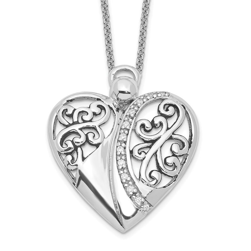 Sterling Silver Sentimental Expressions Rhodium-Plated Cz Antiqued 18In Angel Of Love Necklace