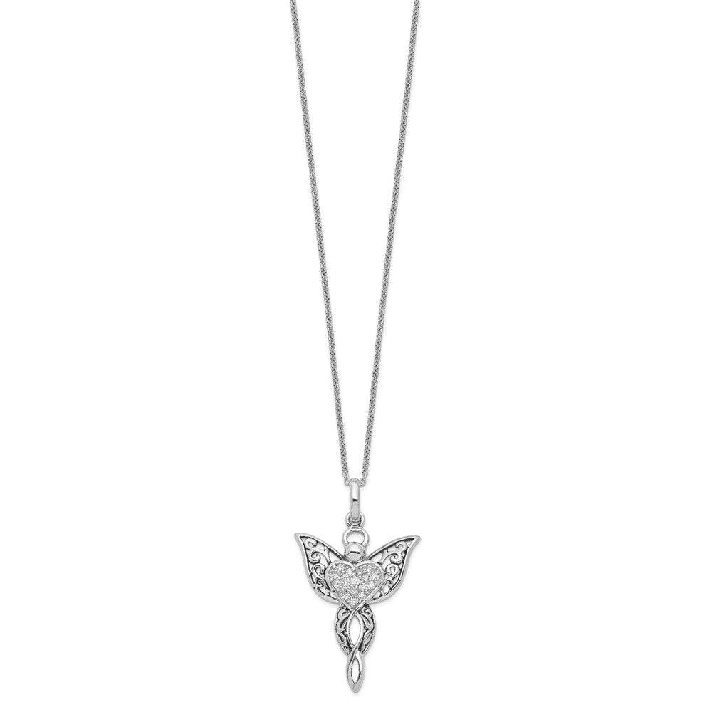 Sterling Silver Sentimental Expressions Rhodium-Plated Cz Antiqued Angel Of Blessing 18In Necklace