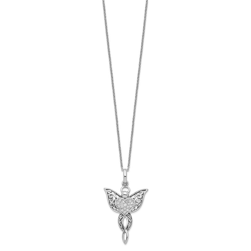 Sterling Silver Sentimental Expressions Rhodium-Plated Cz Antiqued Angel Of Blessing 18In Necklace