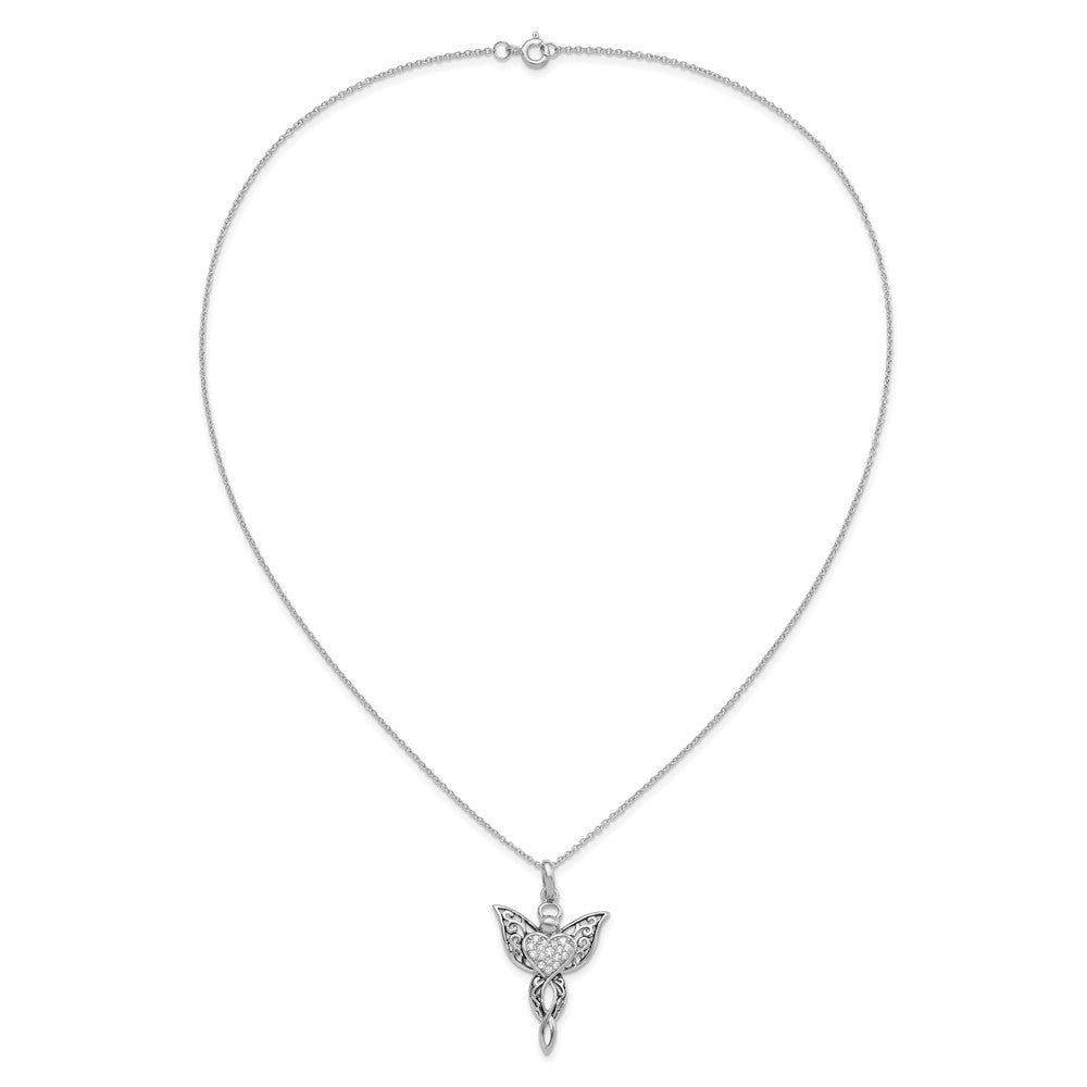 Sterling Silver Sentimental Expressions Rhodium-Plated Cz Antiqued Angel Of Blessing 18In Necklace