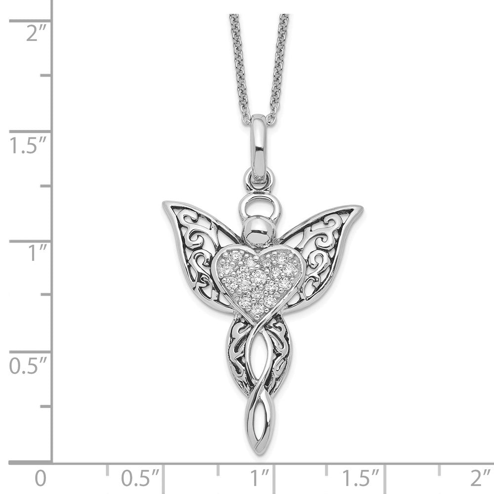 Sterling Silver Sentimental Expressions Rhodium-Plated Cz Antiqued Angel Of Blessing 18In Necklace