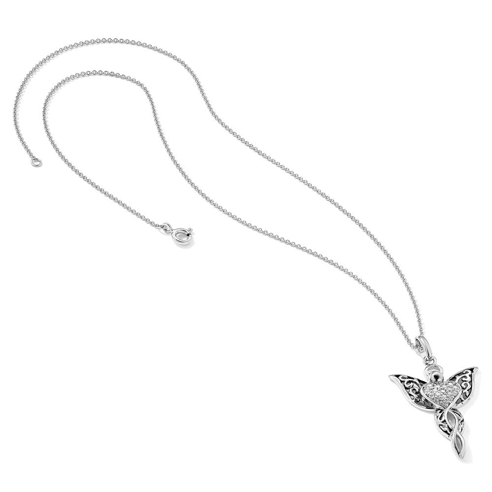 Sterling Silver Sentimental Expressions Rhodium-Plated Cz Antiqued Angel Of Blessing 18In Necklace