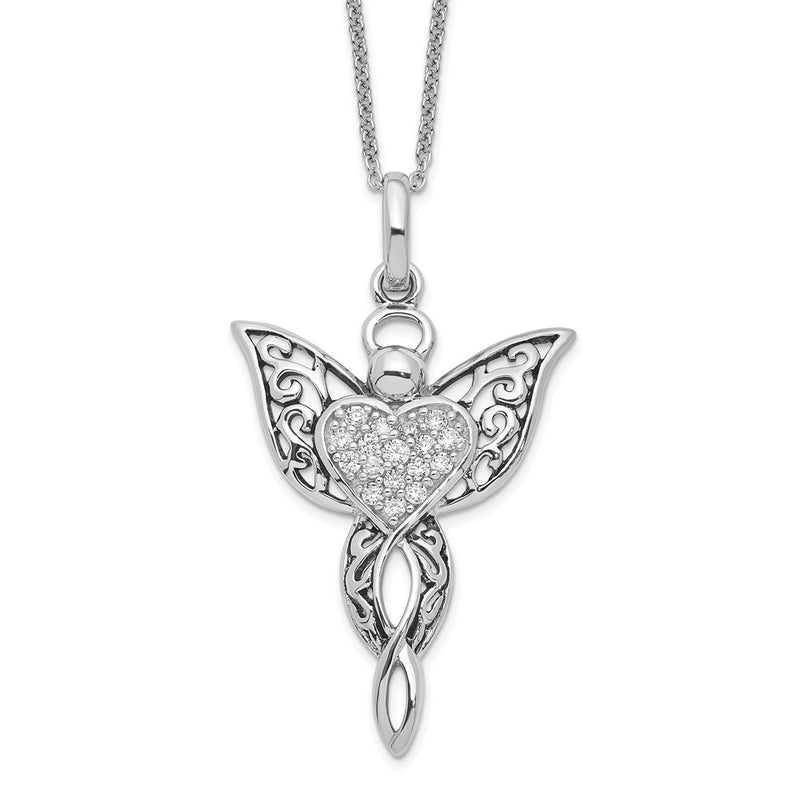 Sterling Silver Sentimental Expressions Rhodium-Plated Cz Antiqued Angel Of Blessing 18In Necklace