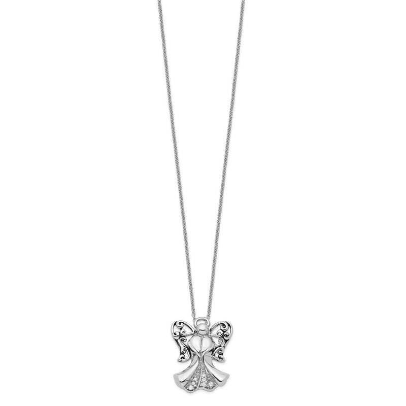 Sterling Silver Sentimental Expressions Rhodium-Plated Cz Antiqued Angel Of Strength 18In Necklace