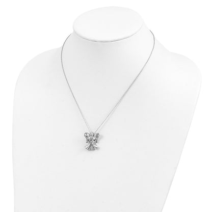 Sterling Silver Sentimental Expressions Rhodium-Plated Cz Antiqued Angel Of Strength 18In Necklace