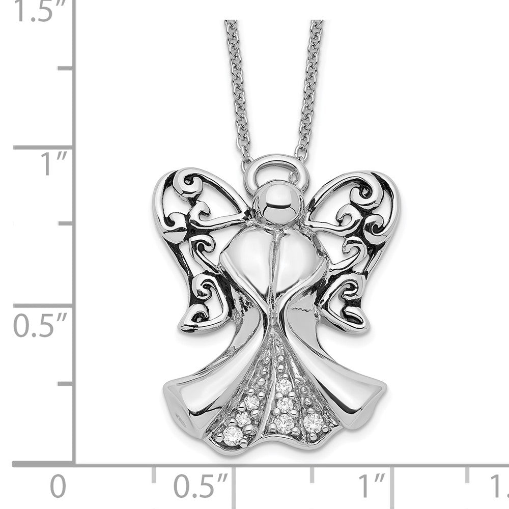 Sterling Silver Sentimental Expressions Rhodium-Plated Cz Antiqued Angel Of Strength 18In Necklace