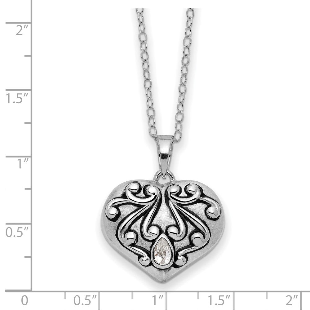 Sterling Silver Sentimental Expressions Rhodium-Plated Antiqued Cz Heart Remembrance Ash Holder 18 Inch Necklace