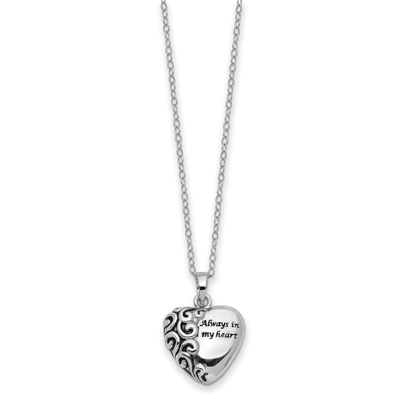 Sterling Silver Sentimental Expressions Antiqued Heart Remembrance Ash Holder 18 Inch Necklace