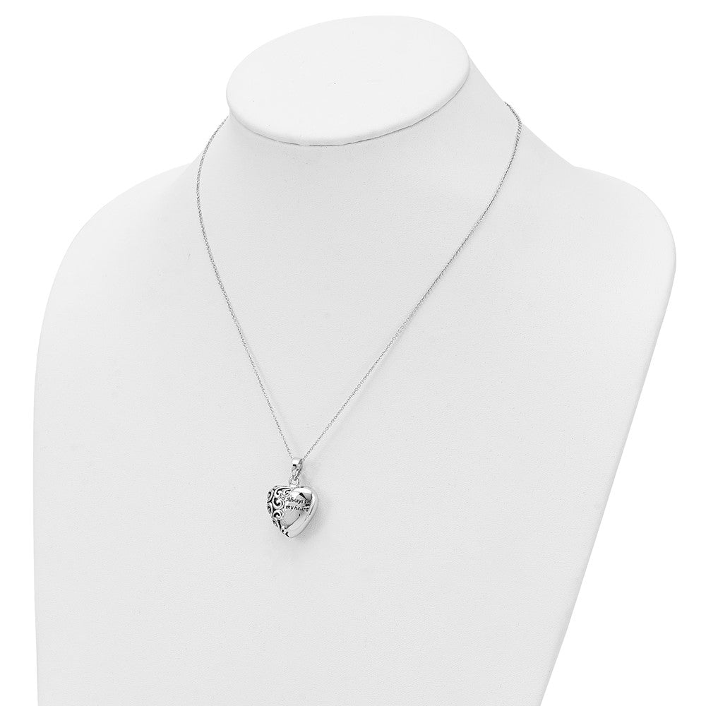 Sterling Silver Sentimental Expressions Antiqued Heart Remembrance Ash Holder 18 Inch Necklace