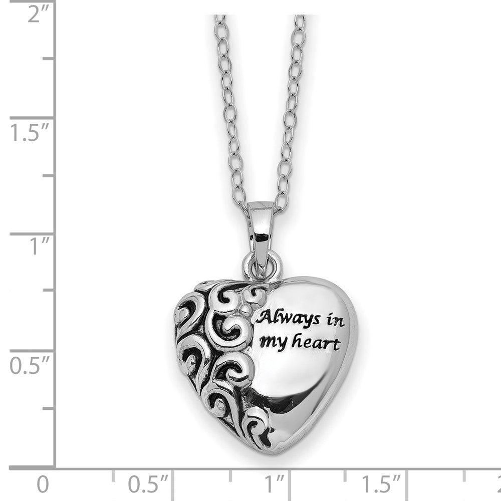 Sterling Silver Sentimental Expressions Antiqued Heart Remembrance Ash Holder 18 Inch Necklace