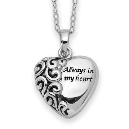 Sterling Silver Sentimental Expressions Antiqued Heart Remembrance Ash Holder 18 Inch Necklace