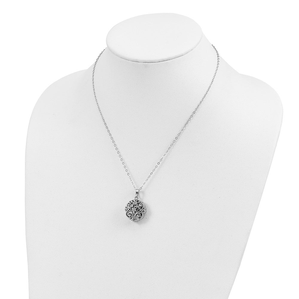 Sterling Silver Sentimental Expressions Rhodium-Plated Antiqued Circle Remembrance Ash Holder 18 Inch Necklace