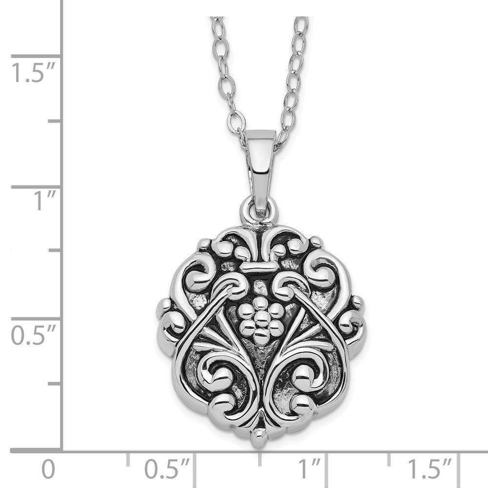 Sterling Silver Sentimental Expressions Rhodium-Plated Antiqued Circle Remembrance Ash Holder 18 Inch Necklace