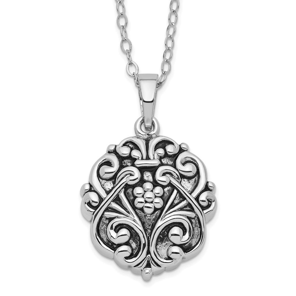 Sterling Silver Sentimental Expressions Rhodium-Plated Antiqued Circle Remembrance Ash Holder 18 Inch Necklace