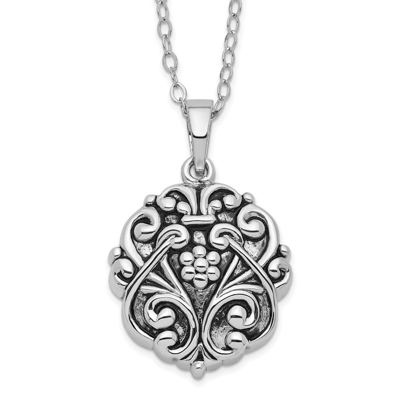 Sterling Silver Sentimental Expressions Rhodium-Plated Antiqued Circle Remembrance Ash Holder 18 Inch Necklace