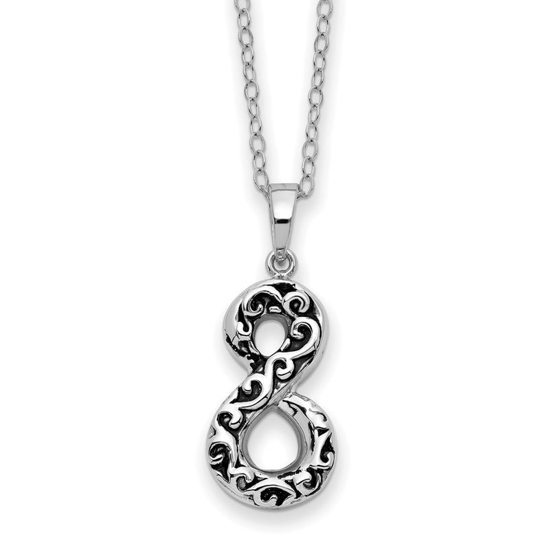 Sterling Silver Sentimental Expressions Rhodium-Plated Antiqued Infinity Remembrance Ash Holder 18 Inch Necklace