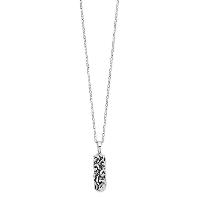 Sterling Silver Sentimental Expressions Rhodium-Plated Antiqued Cylinder Remembrance Ash Holder 18 Inch Necklace