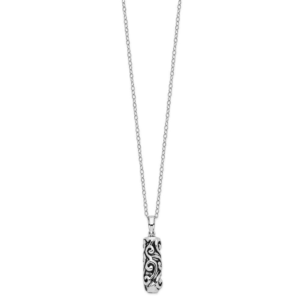 Sterling Silver Sentimental Expressions Rhodium-Plated Antiqued Cylinder Remembrance Ash Holder 18 Inch Necklace