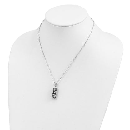 Sterling Silver Sentimental Expressions Rhodium-Plated Antiqued Cylinder Remembrance Ash Holder 18 Inch Necklace
