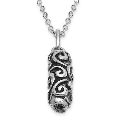 Sterling Silver Sentimental Expressions Rhodium-Plated Antiqued Cylinder Remembrance Ash Holder 18 Inch Necklace