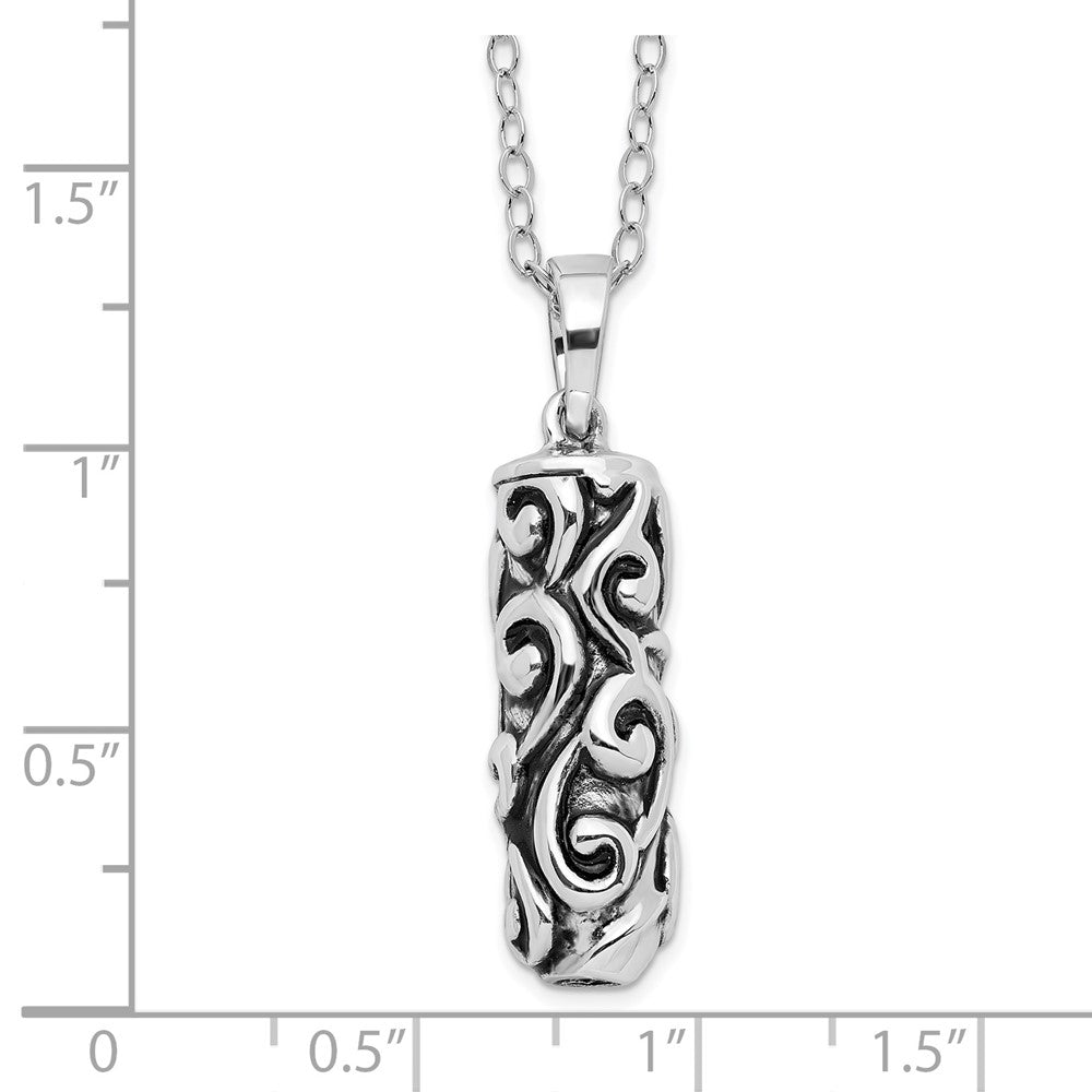 Sterling Silver Sentimental Expressions Rhodium-Plated Antiqued Cylinder Remembrance Ash Holder 18 Inch Necklace