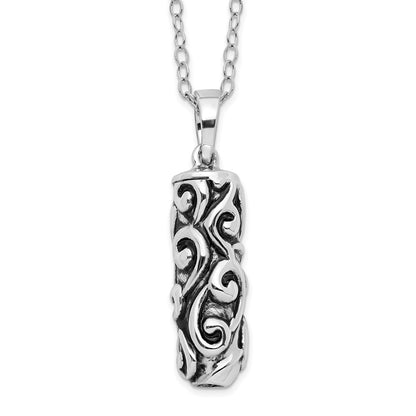 Sterling Silver Sentimental Expressions Rhodium-Plated Antiqued Cylinder Remembrance Ash Holder 18 Inch Necklace