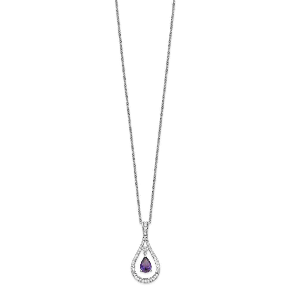 Sterling Silver Sentimental Expressions Rhodium-Plated Feb. Cz Stone Never Forget Tear 18 Inch Birthstone Necklace