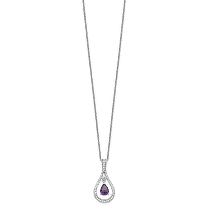 Sterling Silver Sentimental Expressions Rhodium-Plated Feb. Cz Stone Never Forget Tear 18 Inch Birthstone Necklace