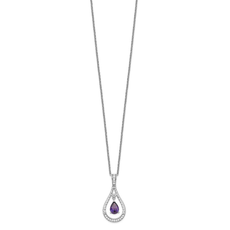 Sterling Silver Sentimental Expressions Rhodium-Plated Feb. Cz Stone Never Forget Tear 18 Inch Birthstone Necklace