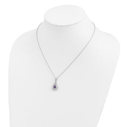 Sterling Silver Sentimental Expressions Rhodium-Plated Feb. Cz Stone Never Forget Tear 18 Inch Birthstone Necklace