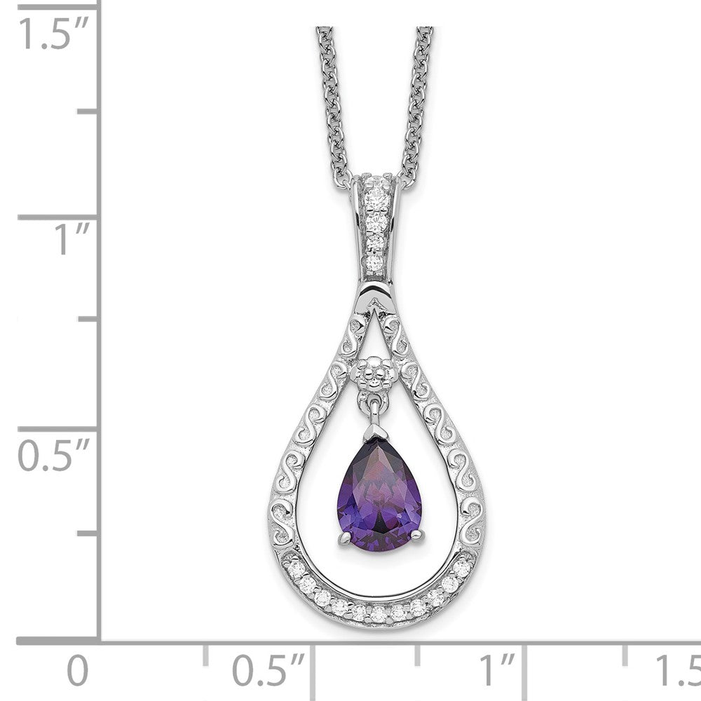 Sterling Silver Sentimental Expressions Rhodium-Plated Feb. Cz Stone Never Forget Tear 18 Inch Birthstone Necklace