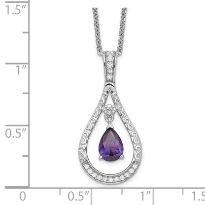 Sterling Silver Sentimental Expressions Rhodium-Plated Feb. Cz Stone Never Forget Tear 18 Inch Birthstone Necklace