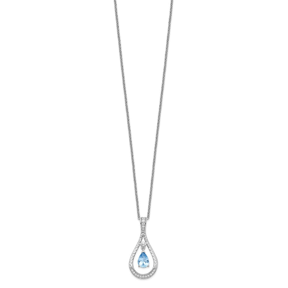 Sterling Silver Sentimental Expressions Rhodium-Plated Mar. Cz Stone Never Forget Tear 18In Birthstone Necklace